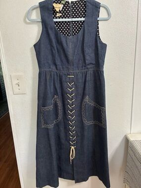 Vintage Youth Guild Denim Lace-Up Sleeveless Midi Dress - Navy
